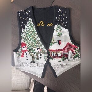 Festive Snowman and Cabin Sweater Vest